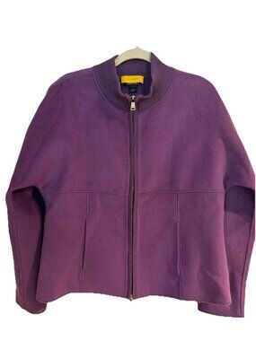 ST JOHN ‘Sewn by Hand’ Boxy Cut Royal Purple Full-Zip Jacket Size L Angora Wool